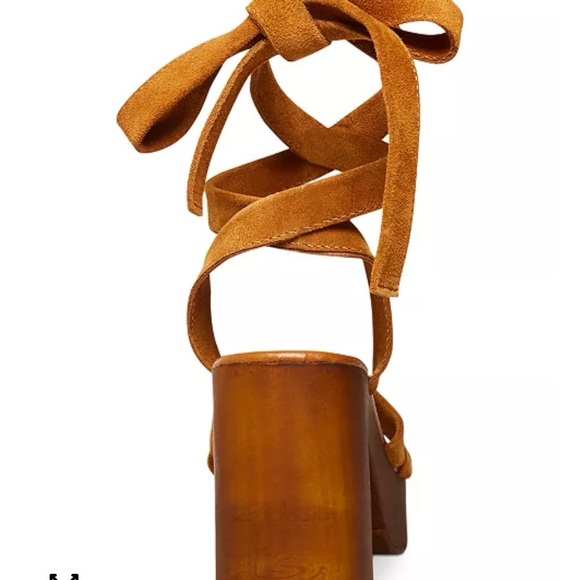 Steve Madden Ryder Tie-Up Suede Wooden Platform Sandals Brown Size 8 - Picture 4 of 10